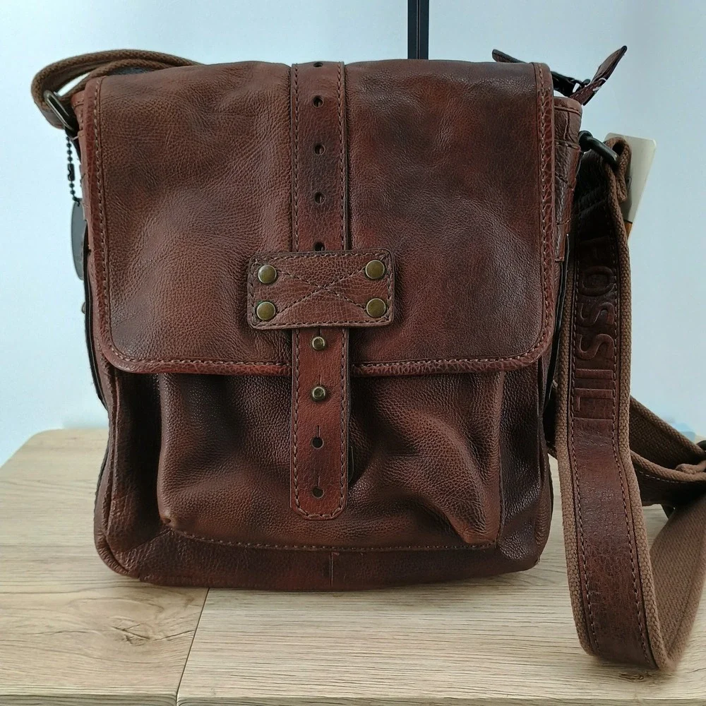 Fossil Max LTR City Bag MBG1311 Brown Distressed Leather Messenger Crossbody